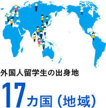 外国人留学生の国籍17ヶ国（地域）